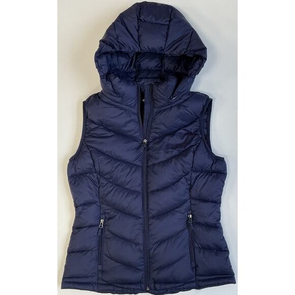 Charter Club Womens Navy Blue Puffer Down Full Zip Hooded Vest Sz M - Picture 1 of 5